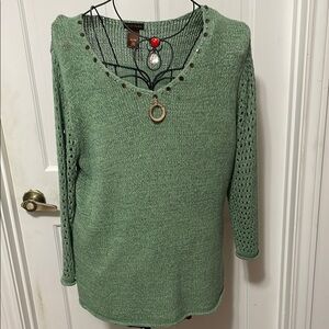 ✅✅✅BOGOHO✅✅✅Multiples Green V-Neck Sweater Relaxed Fit